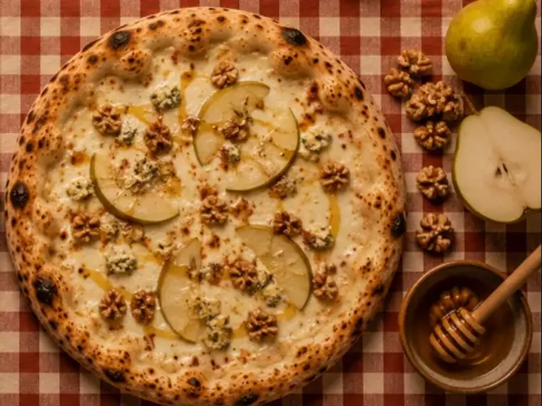 Pizza Panda, con pera, gorgonzola, nueces y miel