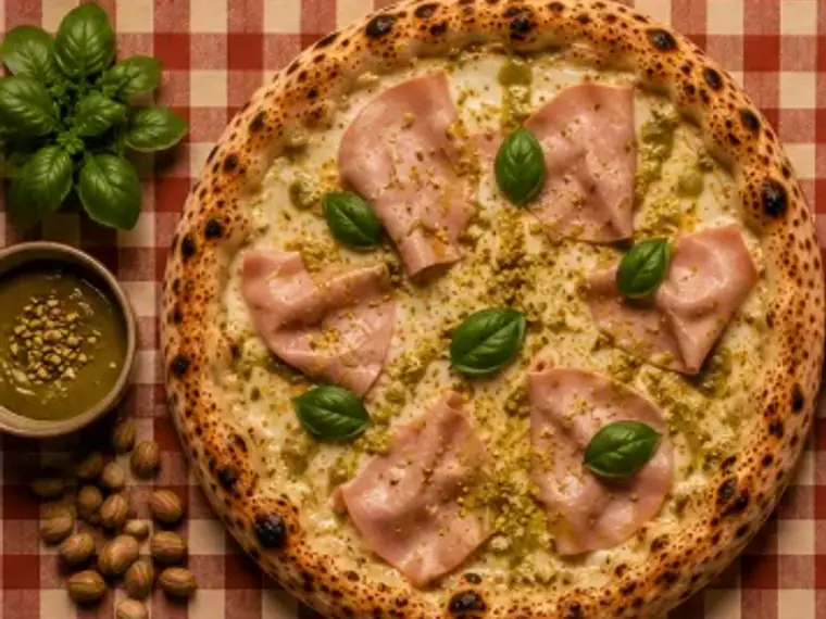 Pizza Mamá Zory, con mortadela y pistacho