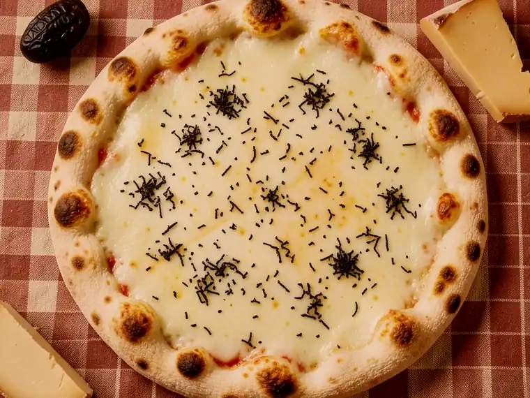 Pizza Casola, con crema de trufa y queso ahumado