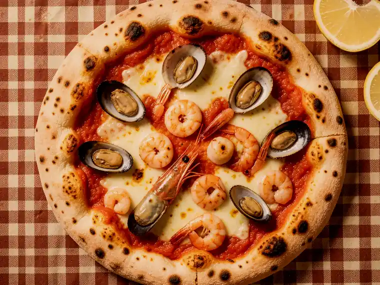 Pizza Marisco, con mejillones, almejas, calamar y gambas