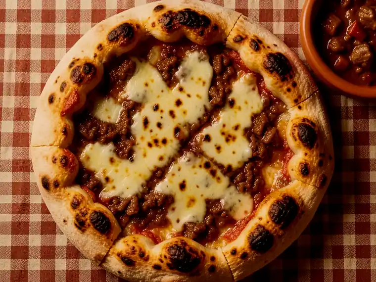 Pizza Sorpresa, con borde relleno de carne